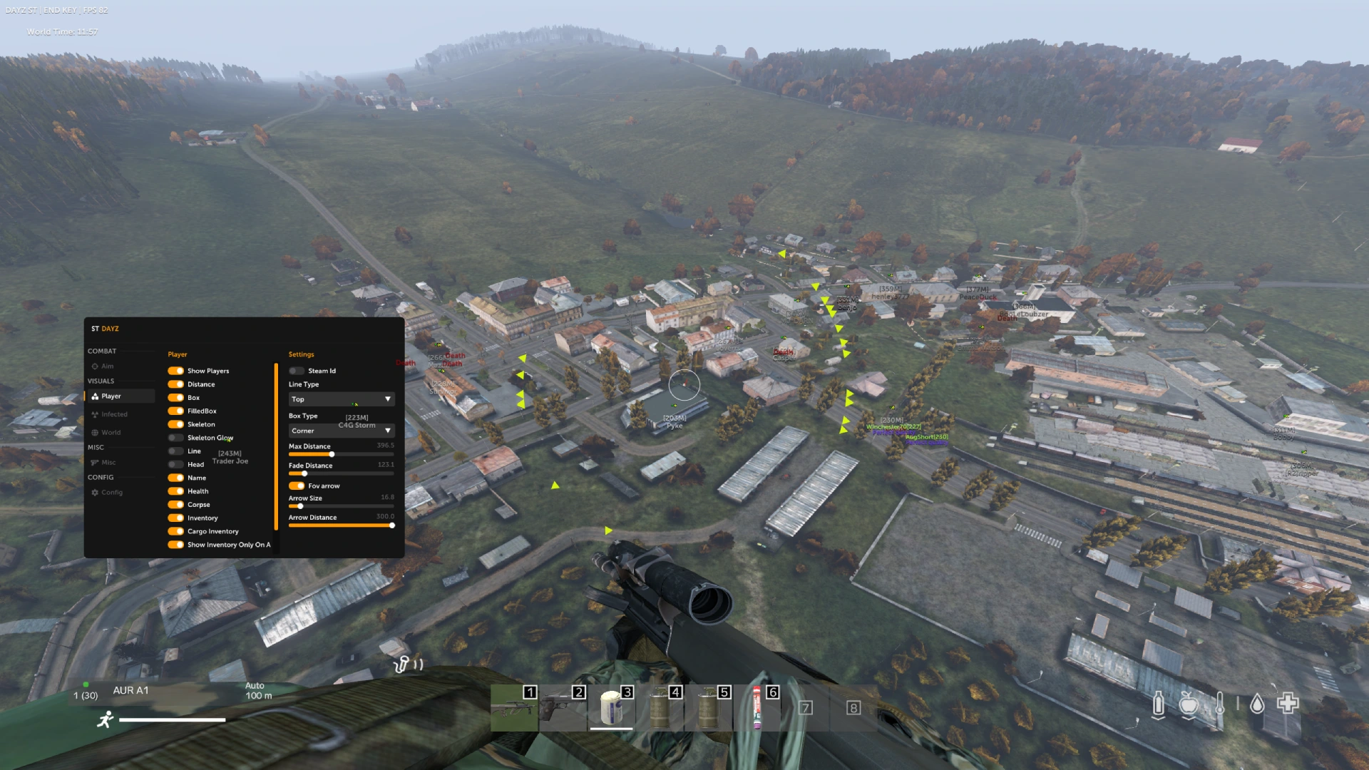 Capture d'écran du cheat DayZ en jeu - ESP et Aimbot